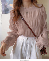 裏起毛スタンドカラーブラウス