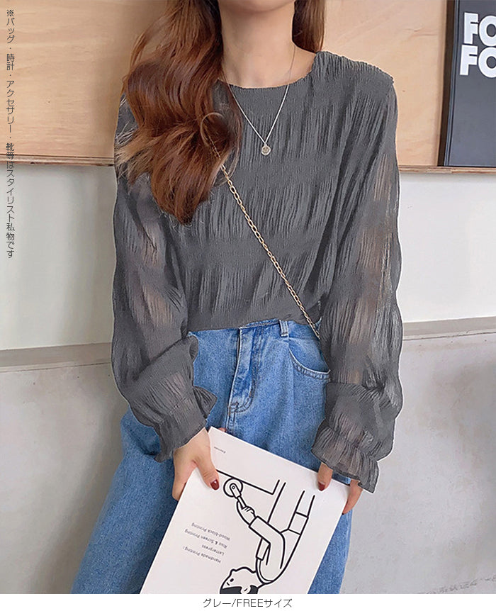 裏起毛スタンドカラーブラウス