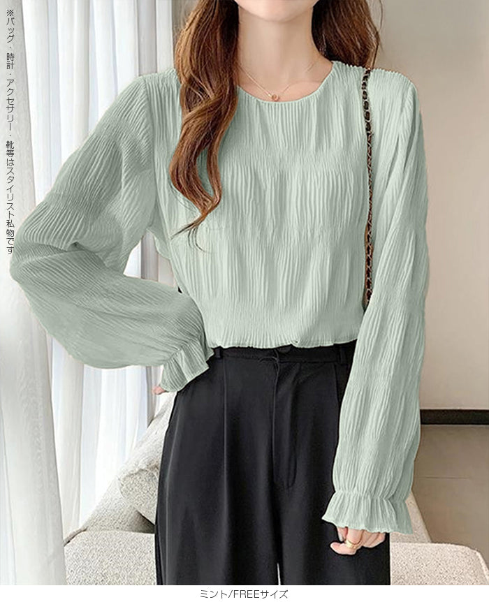 裏起毛スタンドカラーブラウス