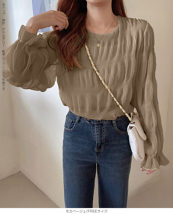 裏起毛スタンドカラーブラウス