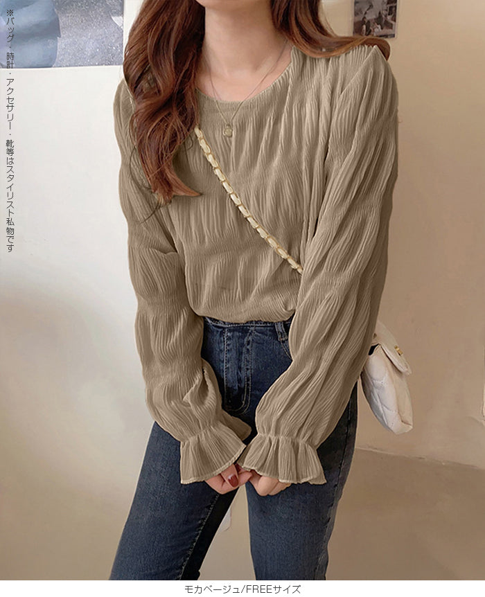 裏起毛スタンドカラーブラウス