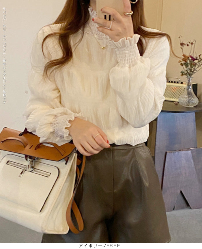 裏起毛スタンドカラーブラウス