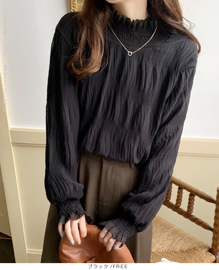 裏起毛スタンドカラーブラウス