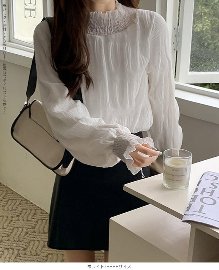 裏起毛スタンドカラーブラウス