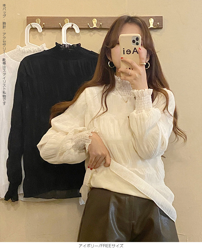 裏起毛スタンドカラーブラウス