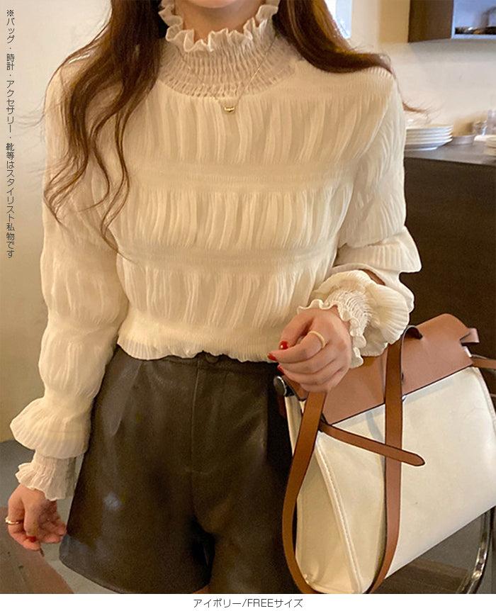 裏起毛スタンドカラーブラウス