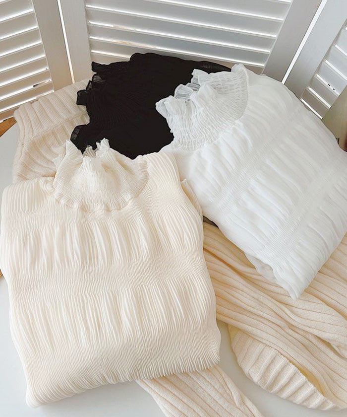 裏起毛スタンドカラーブラウス