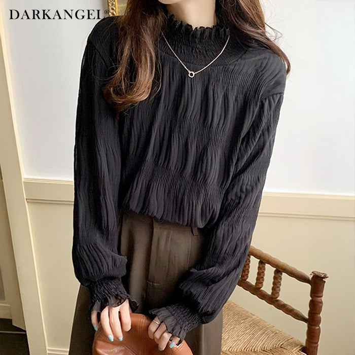 裏起毛スタンドカラーブラウス