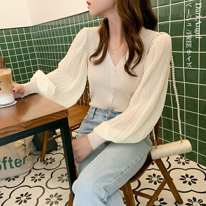 シフォンニットトップス