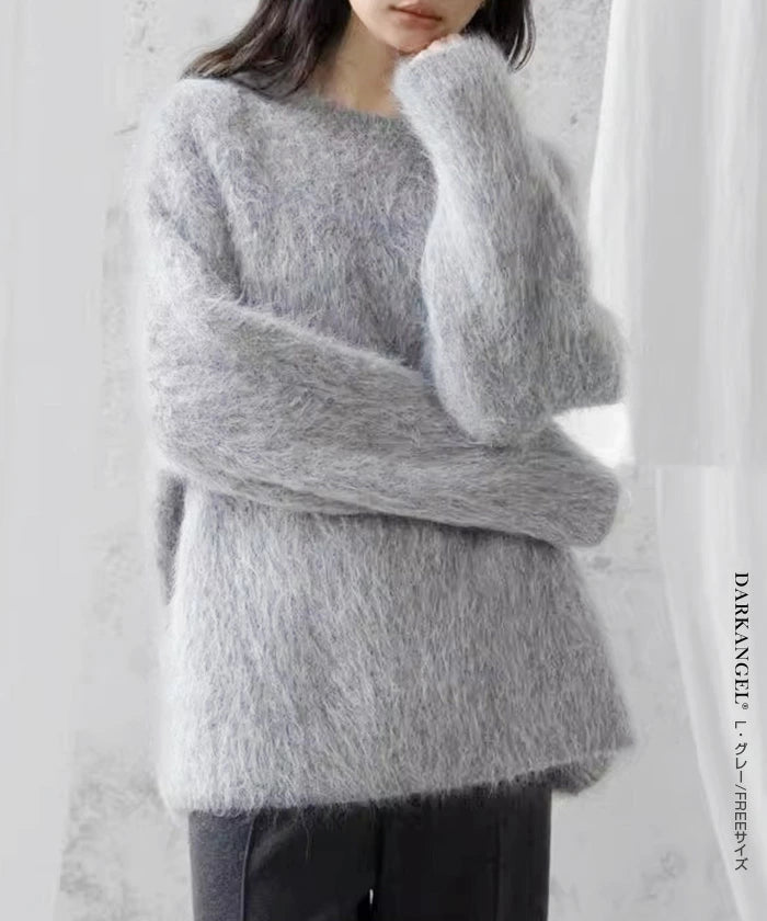 マシュマロタッチラウンドネックシャギーニットトップス