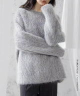 マシュマロタッチラウンドネックシャギーニットトップス