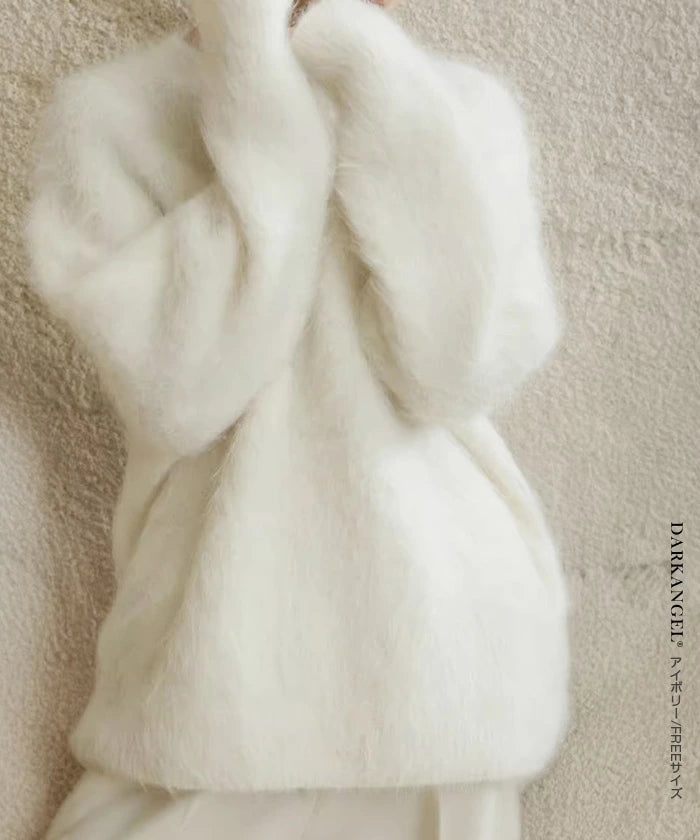 マシュマロタッチラウンドネックシャギーニットトップス