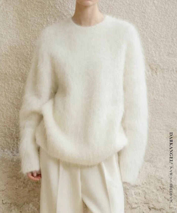 マシュマロタッチラウンドネックシャギーニットトップス
