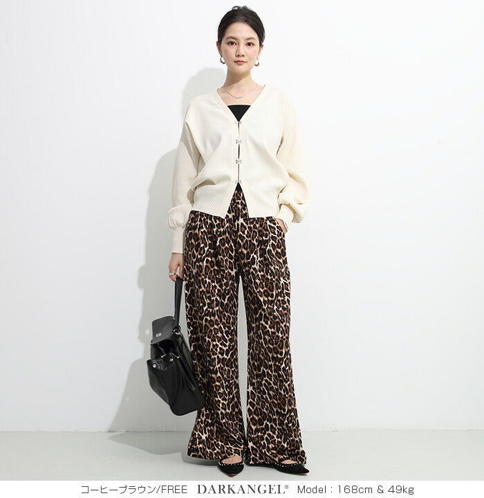 春夏レオパード柄ワイドパンツ｜軽量リネンライク×通気性抜群