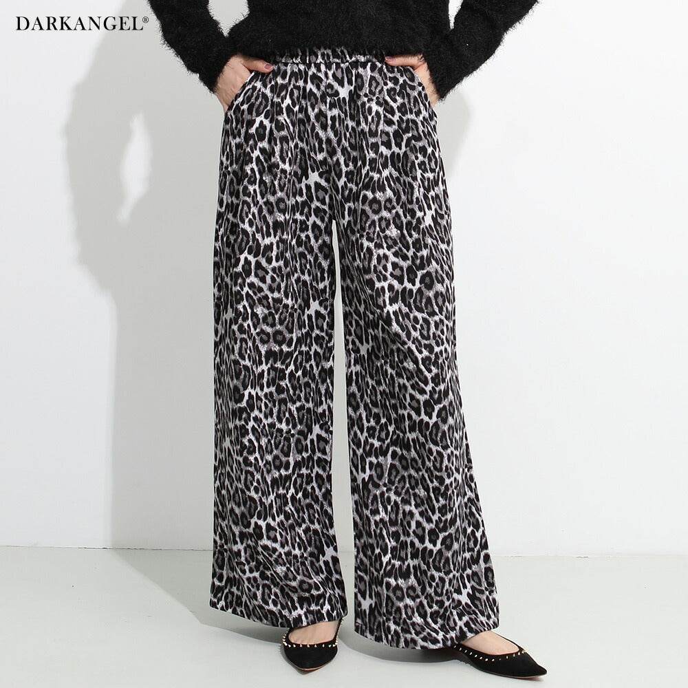 春夏レオパード柄ワイドパンツ｜軽量リネンライク×通気性抜群