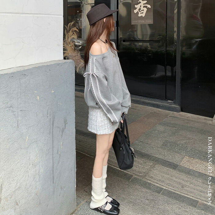 サイドリボンワンショルトレーナー