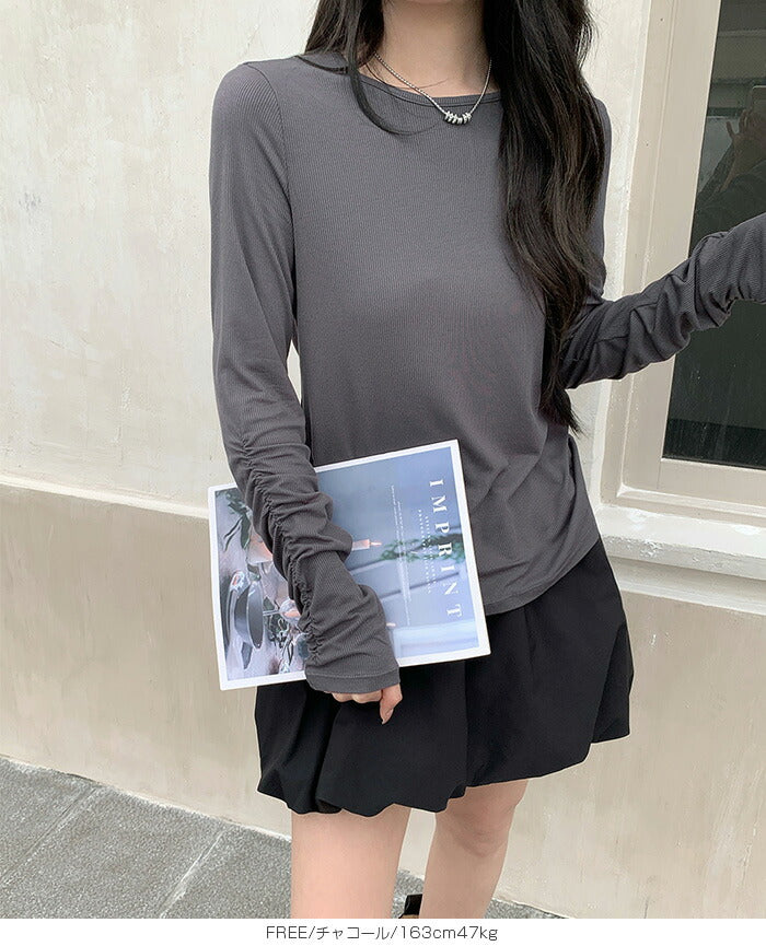 袖シャーリングトップス