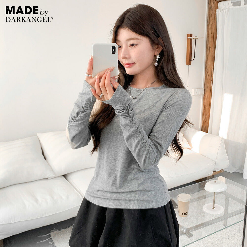 袖シャーリングフラッフィートップス｜グレー – DARK ANGEL