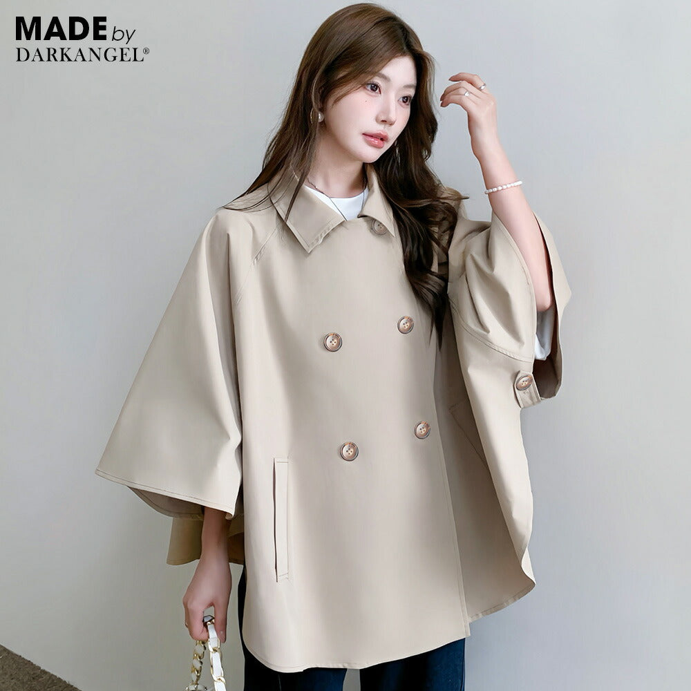 トレンチ×ポンチョでこなれ体型カバー｜軽量春アウター/短丈/オーバー