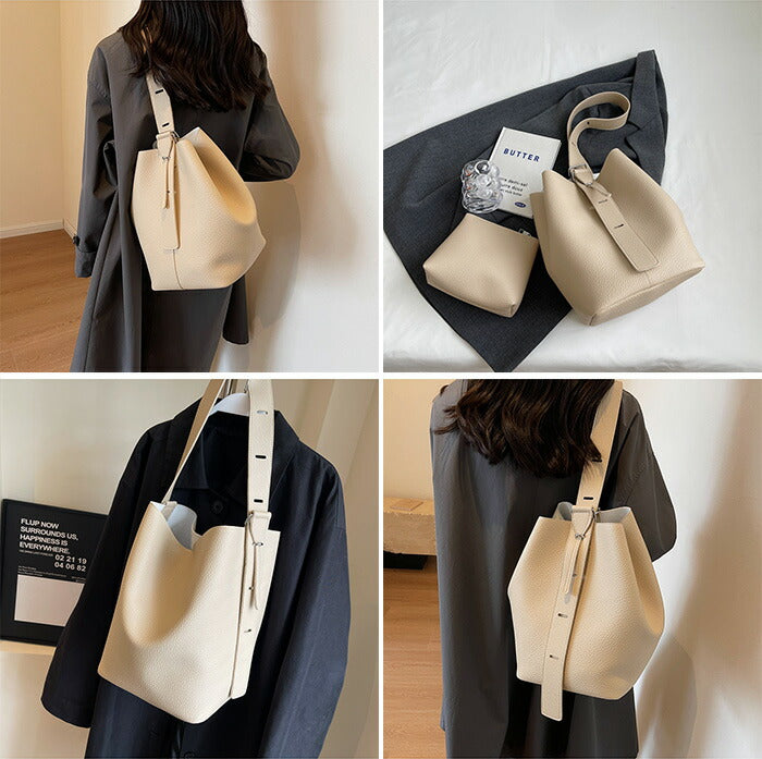 本革風バケツ型トートバッグ｜展開／アイボリー／ブラック – DARK ANGEL