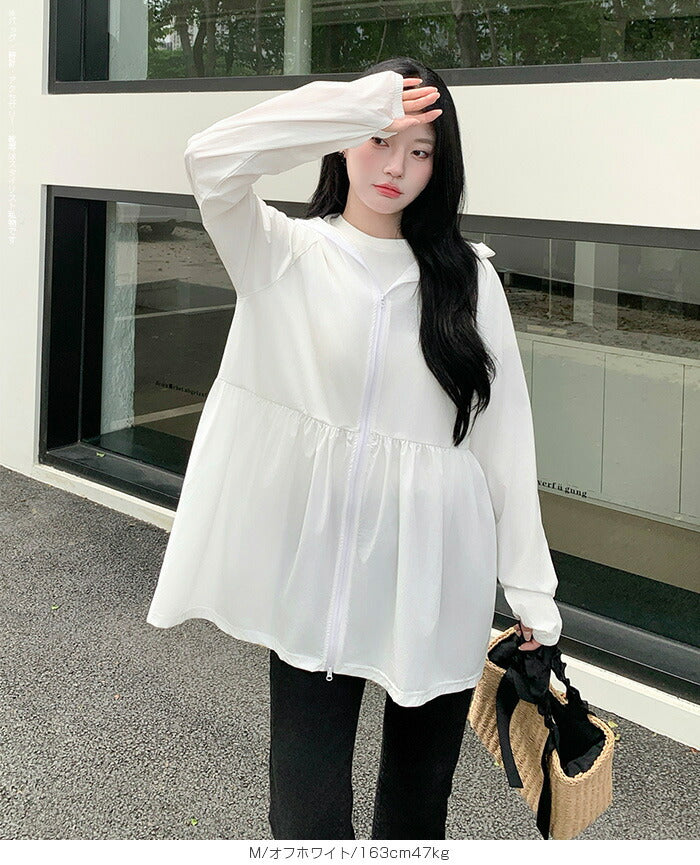 ギャザーデザインUVパーカー｜つば付きフードのUVカットパーカー