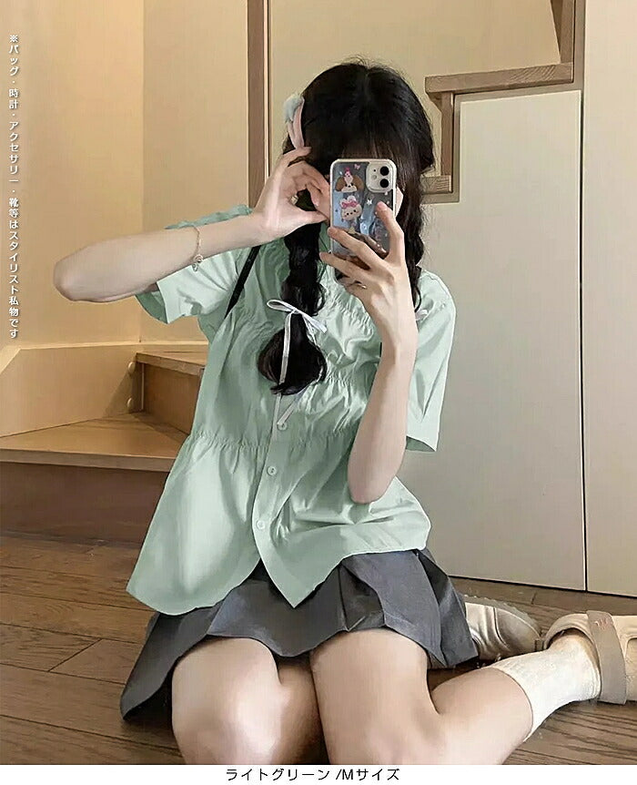 ギャザーデザインツイルブラウス