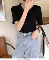 スキッパー襟リブニットトップス