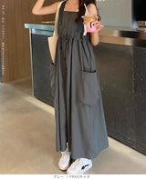 サロペット風ウエストマークロングワンピース