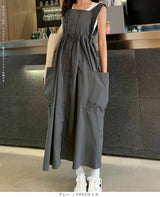 サロペット風ウエストマークロングワンピース