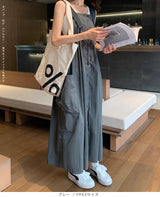 サロペット風ウエストマークロングワンピース