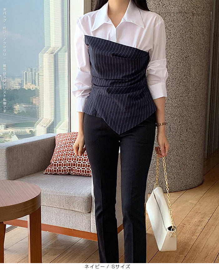 ピンストライプビスチェ風ドッキングシャツブラウス – DARK ANGEL