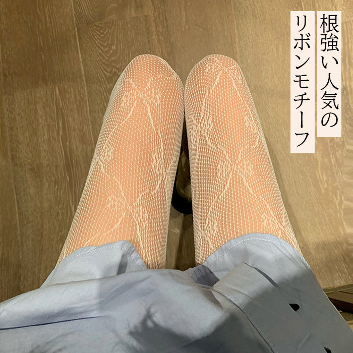 06花柄＆リボンレースストッキングパンツ