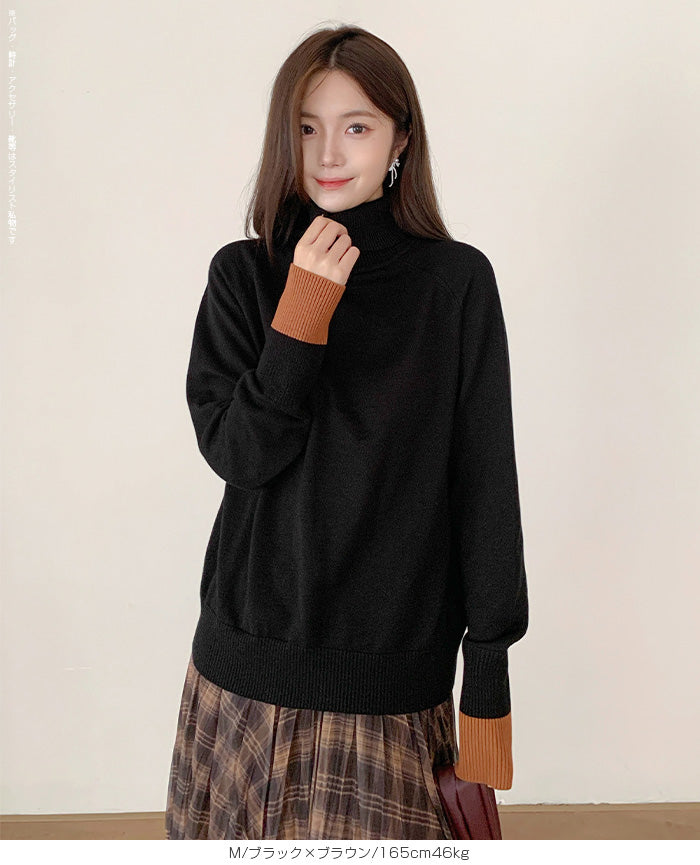 リップル洋品店　黒長袖セーター INASTUDIOS ニット セーター ハイネック ハーフジップ