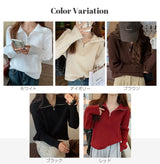 リブニット ハーフジップ ファスナー 襟付き 長袖 レディース セーター トップス プルオーバー ポロニット ハイネック タートルネック 白 黒 赤 ブラウン アイボリー【ハーフジップリブニット】