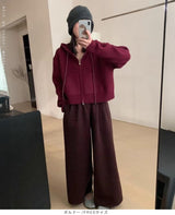 フード付きジップアップショートカーディガン