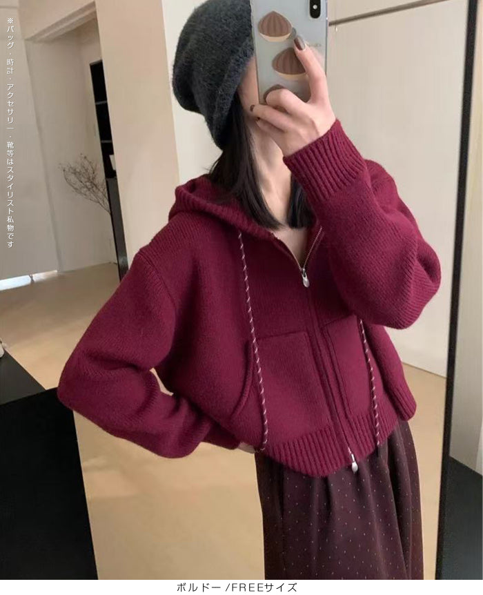 フード付きジップアップショートカーディガン – DARK ANGEL