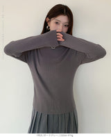 リブ ニット トップス 秋 レディース オフネック モックネック 長袖 セーター 伸縮性 きれいめ 細見え 無地 洗える シンプル きれいめ インナー 通勤 通学 オフィス カジュアル 秋冬
