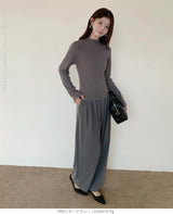 リブ ニット トップス 秋 レディース オフネック モックネック 長袖 セーター 伸縮性 きれいめ 細見え 無地 洗える シンプル きれいめ インナー 通勤 通学 オフィス カジュアル 秋冬