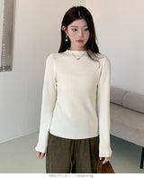 リブ ニット トップス 秋 レディース オフネック モックネック 長袖 セーター 伸縮性 きれいめ 細見え 無地 洗える シンプル きれいめ インナー 通勤 通学 オフィス カジュアル 秋冬