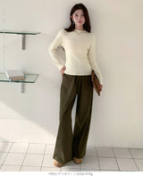 リブ ニット トップス 秋 レディース オフネック モックネック 長袖 セーター 伸縮性 きれいめ 細見え 無地 洗える シンプル きれいめ インナー 通勤 通学 オフィス カジュアル 秋冬