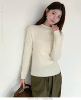 リブ ニット トップス 秋 レディース オフネック モックネック 長袖 セーター 伸縮性 きれいめ 細見え 無地 洗える シンプル きれいめ インナー 通勤 通学 オフィス カジュアル 秋冬