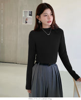 リブ ニット トップス 秋 レディース オフネック モックネック 長袖 セーター 伸縮性 きれいめ 細見え 無地 洗える シンプル きれいめ インナー 通勤 通学 オフィス カジュアル 秋冬