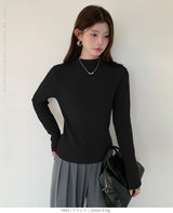 リブ ニット トップス 秋 レディース オフネック モックネック 長袖 セーター 伸縮性 きれいめ 細見え 無地 洗える シンプル きれいめ インナー 通勤 通学 オフィス カジュアル 秋冬