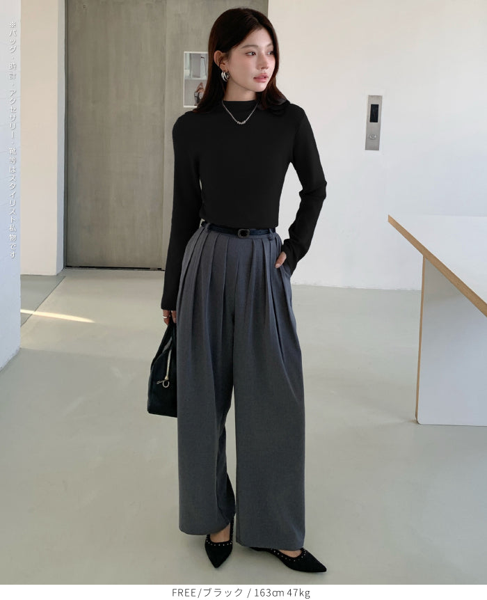 リブ ニット トップス 秋 レディース オフネック モックネック 長袖 セーター 伸縮性 きれいめ 細見え 無地 洗える シンプル きれいめ インナー 通勤 通学 オフィス カジュアル 秋冬