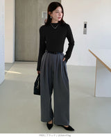 リブ ニット トップス 秋 レディース オフネック モックネック 長袖 セーター 伸縮性 きれいめ 細見え 無地 洗える シンプル きれいめ インナー 通勤 通学 オフィス カジュアル 秋冬