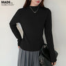リブ ニット トップス 秋 レディース オフネック モックネック 長袖 セーター 伸縮性 きれいめ 細見え 無地 洗える シンプル きれいめ インナー 通勤 通学 オフィス カジュアル 秋冬