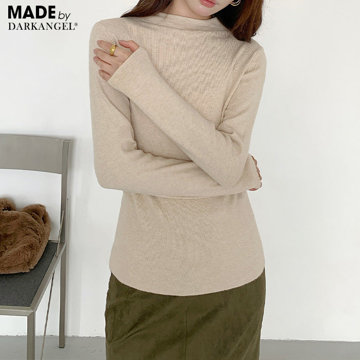 リブ ニット トップス 秋 レディース オフネック モックネック 長袖 セーター 伸縮性 きれいめ 細見え 無地 洗える シンプル きれいめ インナー 通勤 通学 オフィス カジュアル 秋冬