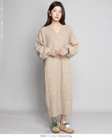 05color Vネックニットルーズワンピース