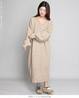 05color Vネックニットルーズワンピース