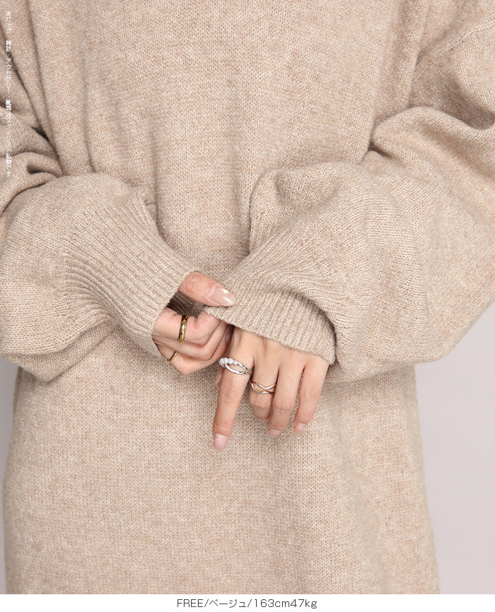 05color Vネックニットルーズワンピース